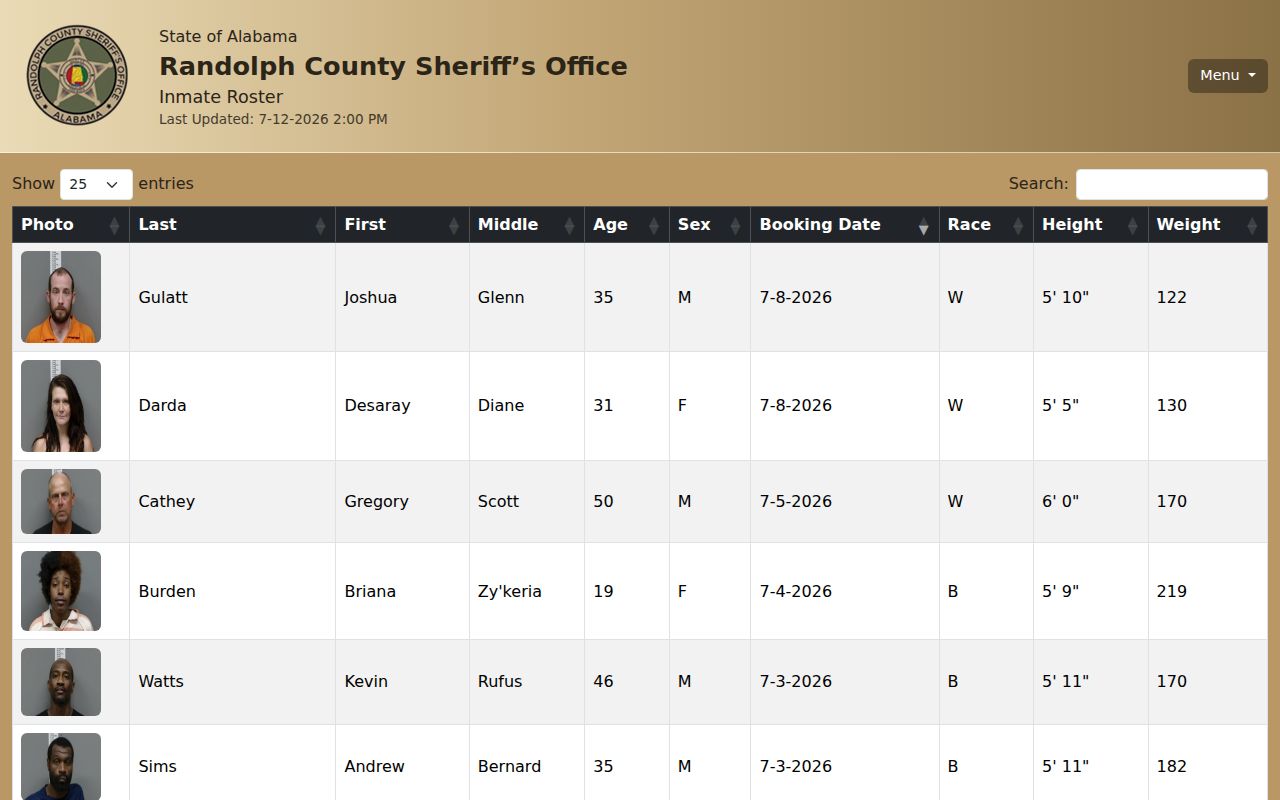 Randolph County Detention Center current roster for release verification